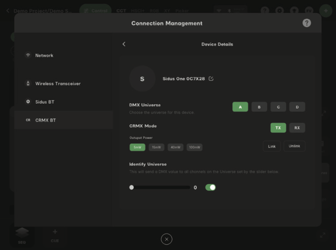 Sidus One] CRMX Bluetooth IN to CRMX Transmitter/Wired DMX OUT
